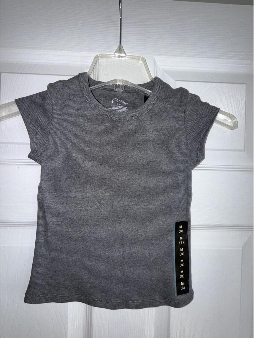 Art & Glass Kids Gray Ribbed Short‑Sleeve Tee – Size M (Kids), NWT